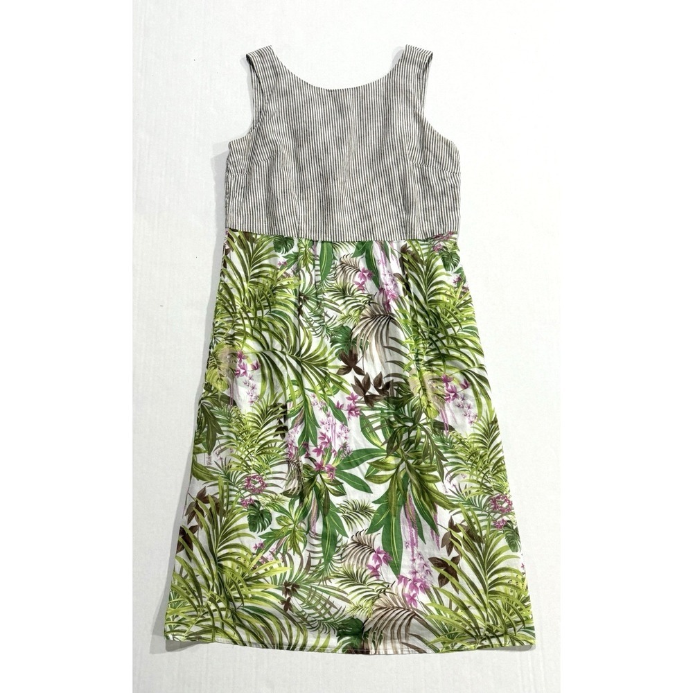 J Jill Dress Womens XS Stripe Tropical Floral Print Linen Cotton Seam Pockets